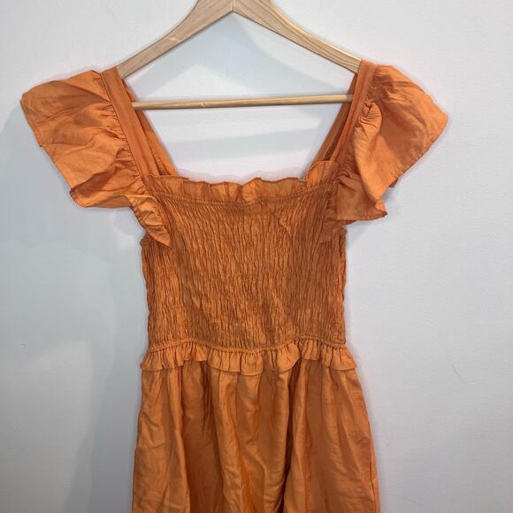 Moon River Smocked Flutter Sleeve Midi Sleeve Dress Size S Peasant Milk Maid - Picture 4 of 7